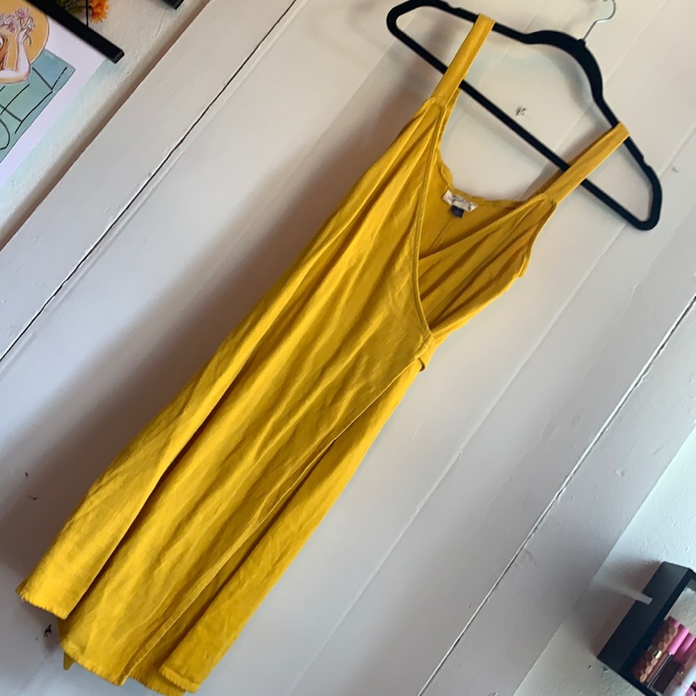Yellow mustard wrap dress linen blend
